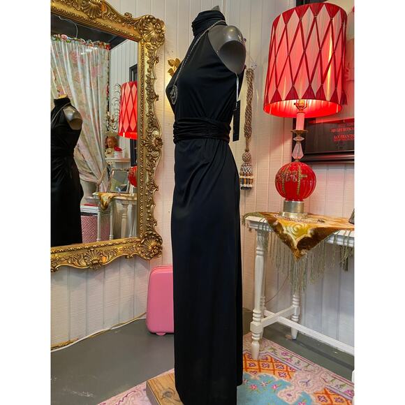 vintage 1970s black maxi dress turtleneck ruched draped disco small 70s fashion - Picture 6 of 8